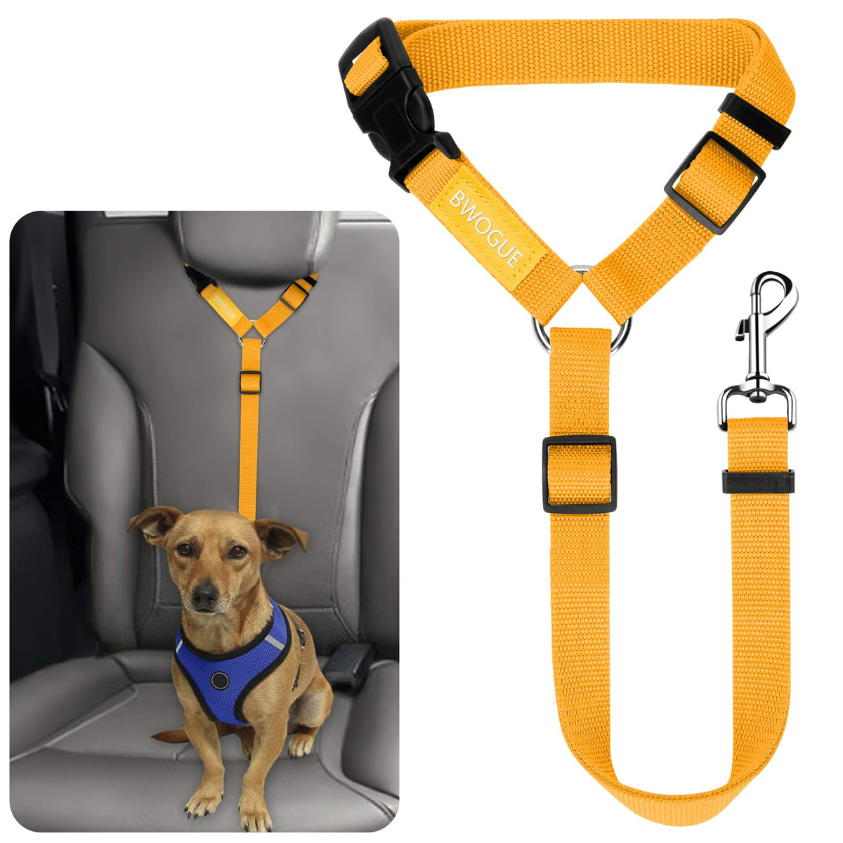 BWOGUE Dog Seat Belt for Car, Headrest Restraint Reflective Bungee, 1 Pack