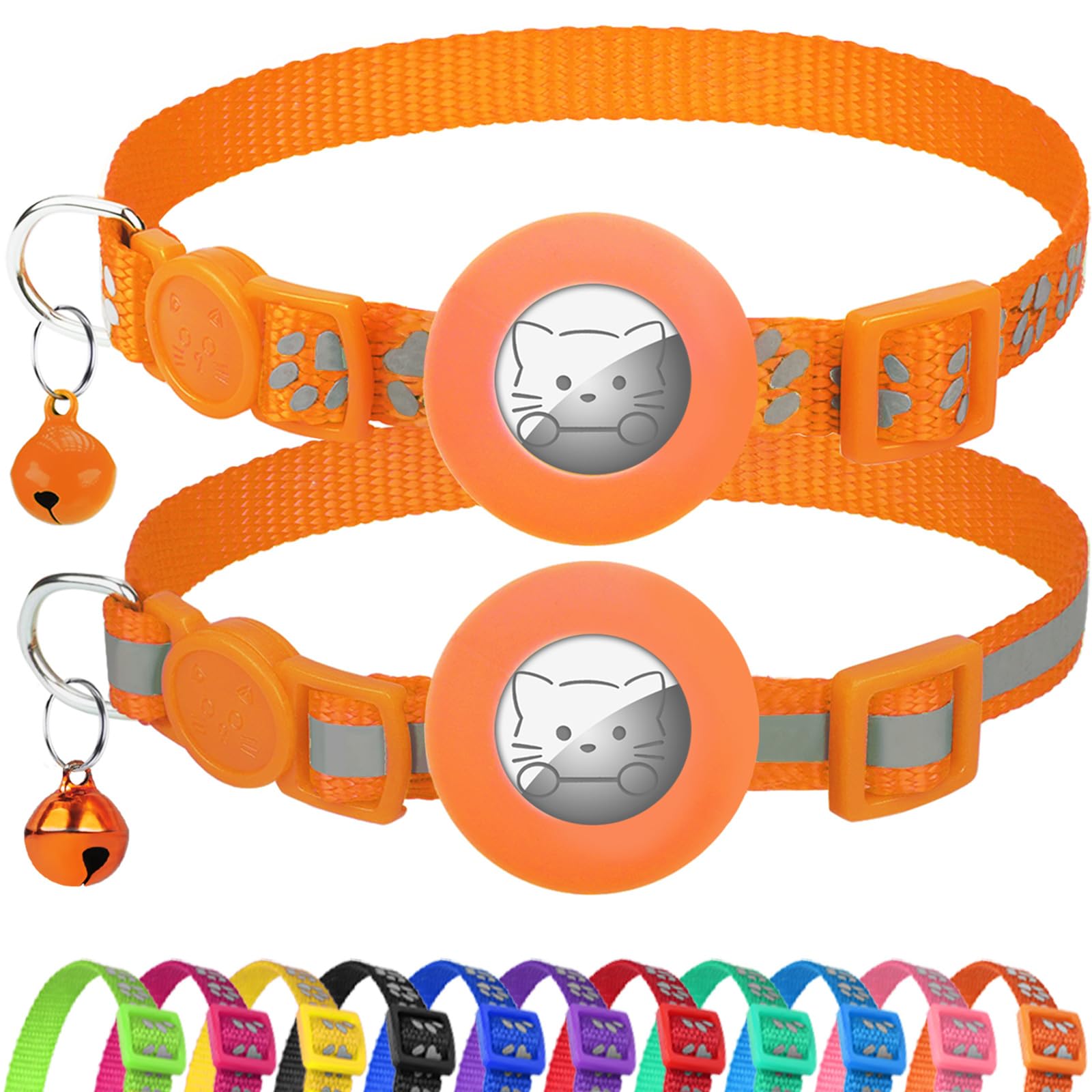 Joytale 2 Pack Reflective Airtag Cat Collars with Breakaway Buckle, Orange