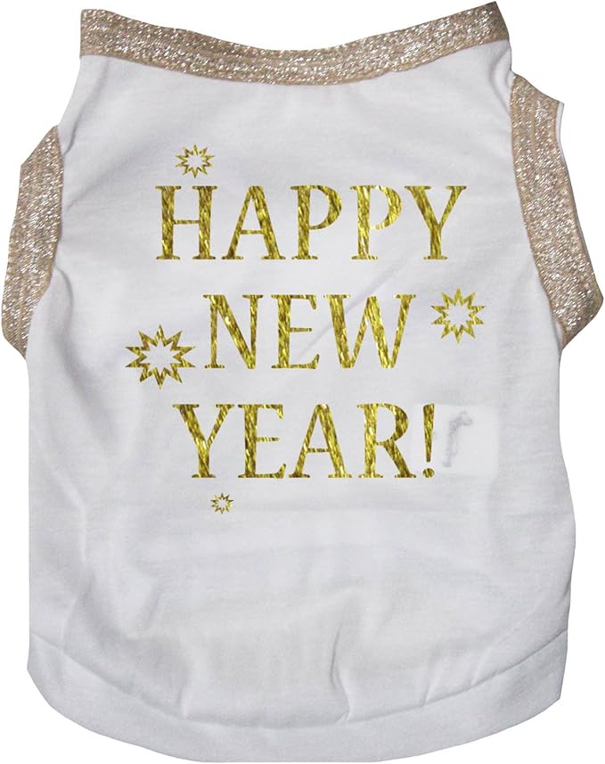 Petitebella Bling Happy New Year Puppy Dog Shirt (Black/Sliver