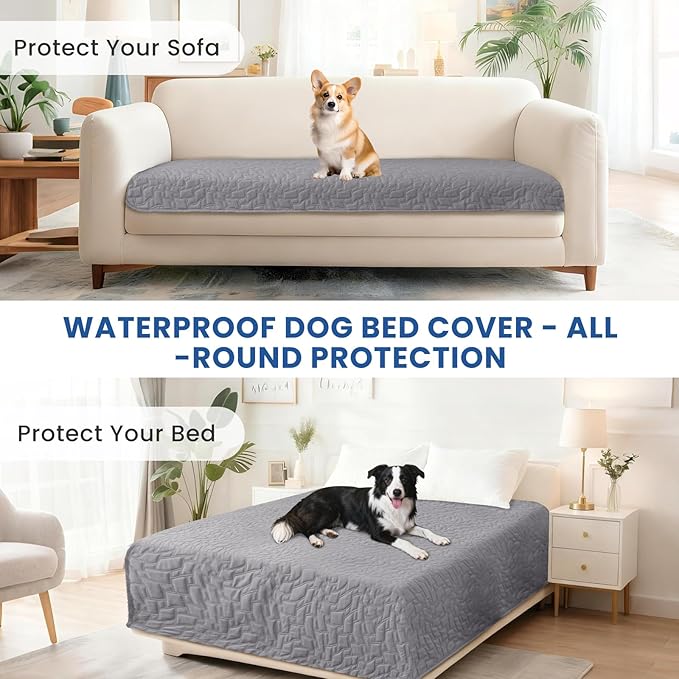 Waterproof Dog Bed Cover, Non-Slip Dog Blanket for Couch, Couch Covers for Dogs Washable, Pet Blanket for Furniture, Pet Bed Mat for Sofa, Car, Pet Supplies (40x50 Inch, Light Grey)