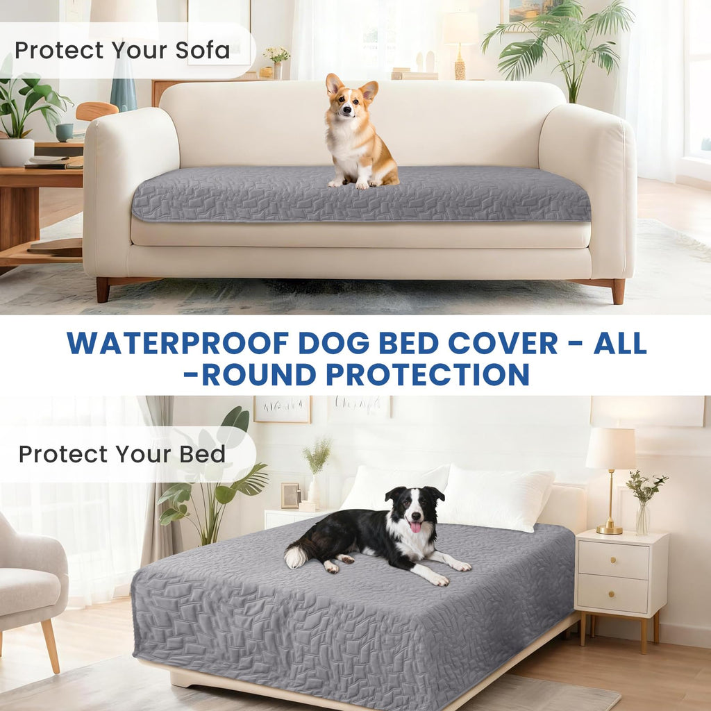 CYCMACO Waterproof Dog Bed Cover Pet Blanket, Soft Couch Cover for Dogs Washable, Non-Slip Dog Blanket Protect Furniture Couch Sofa Car for Puppy Large Dogs Cat (82x102 Inch, Light Grey)