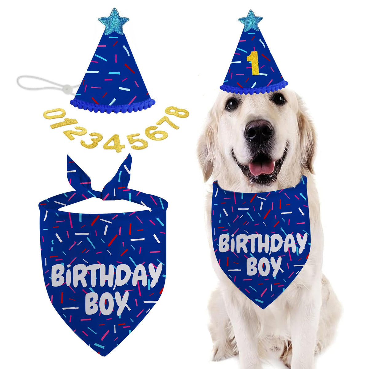Dog Birthday Bandana Set, Rose Pink Birthday Girl Decorations, HBD Party Supplies with Hat Bandana Numbers for Pets (Pink)