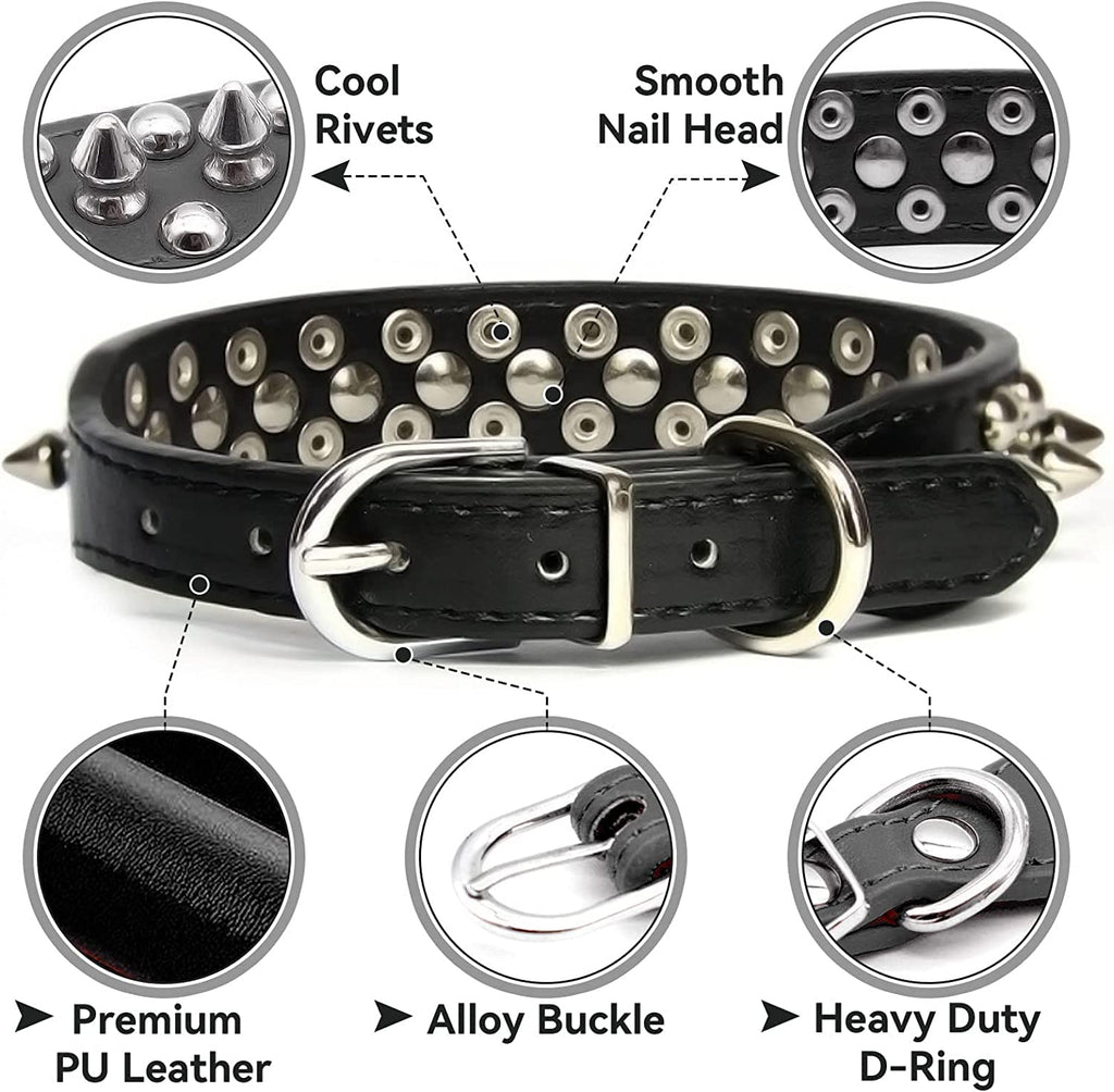 haoyueer Spiked Dog Collar Soft Pu Leather Mushrooms Rivet Spike Studded Puppy Adjustable Pet Collars for Small Breeds (M, Dark Blue)