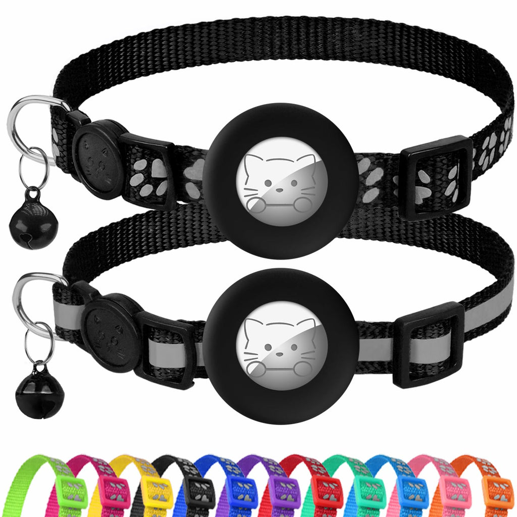 Joytale 2 Pack Reflective Airtag Cat Collars with Breakaway Buckle, Black