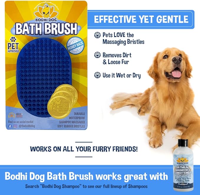 Bodhi Dog Grooming Bundle - Oatmeal Shampoo & Conditioner with Bath Brush for Shower, Showerhead, Sprayer & Bathing - Gentle Care for Long, Short & Curly Hair