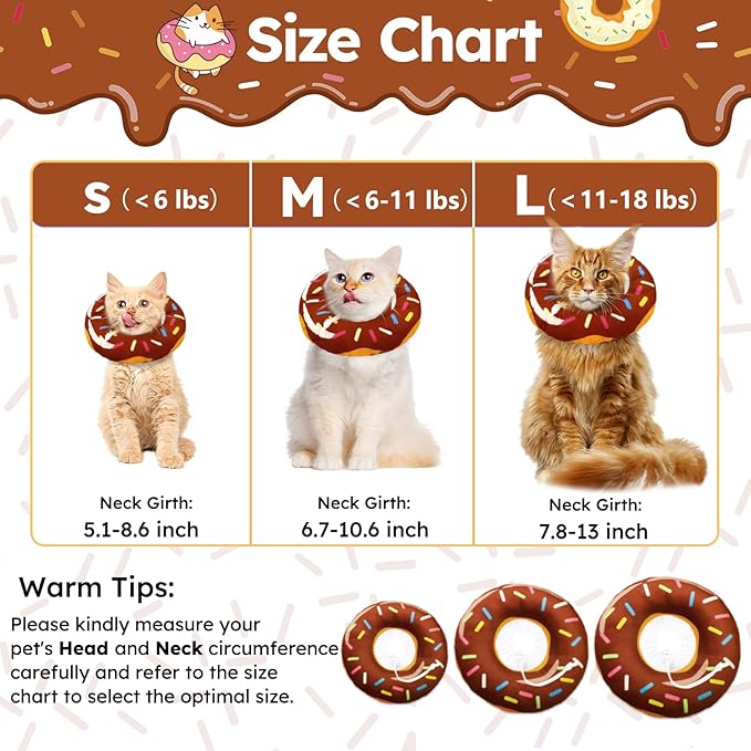 Hpetppy Cat Cone Collar Soft, Cat Recovery Collar for Wound Healing Cute Cat Donut Adjustable Cat Cones to Stop Licking Comfortable Lightweight Neck Elizabethan Collars for Cats Kittens After Surgery
