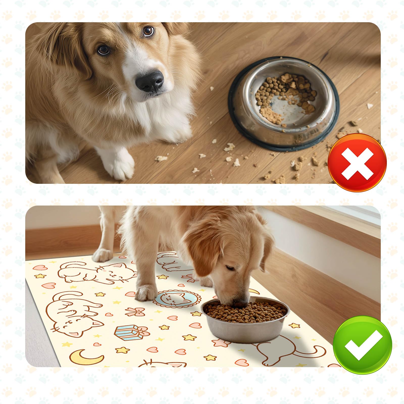 HOMETITUTE Cat Food Mat Easy Clean Bowl Placemat 24 x 16 Inch