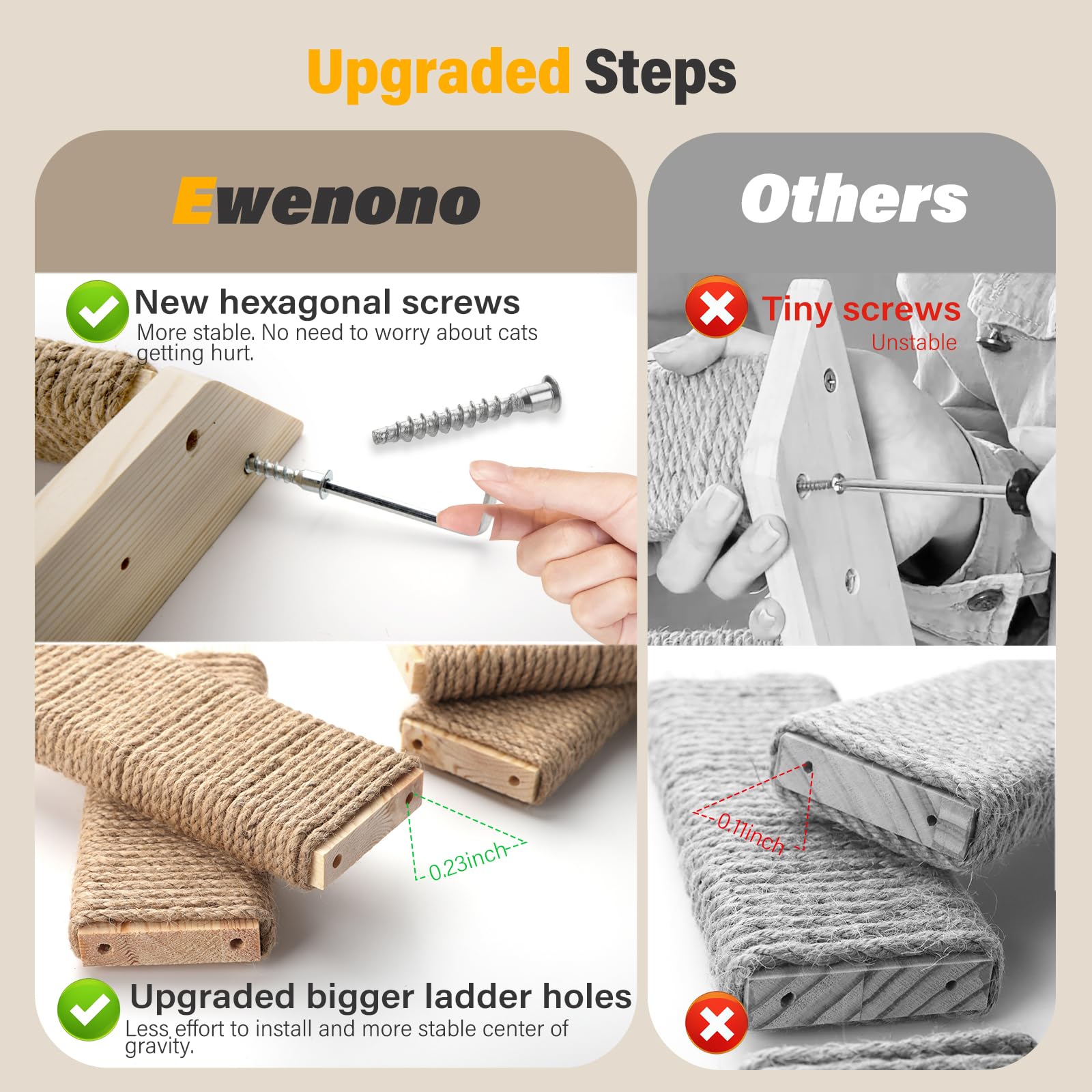 2 Pack 4 Steps Cat Wall Shelves and Stairs with Sisal Rope.Cat Wall Steps/Ladder Furniture ＆ cat Tree Supplies(Catstairs 2Pack-4Steps)
