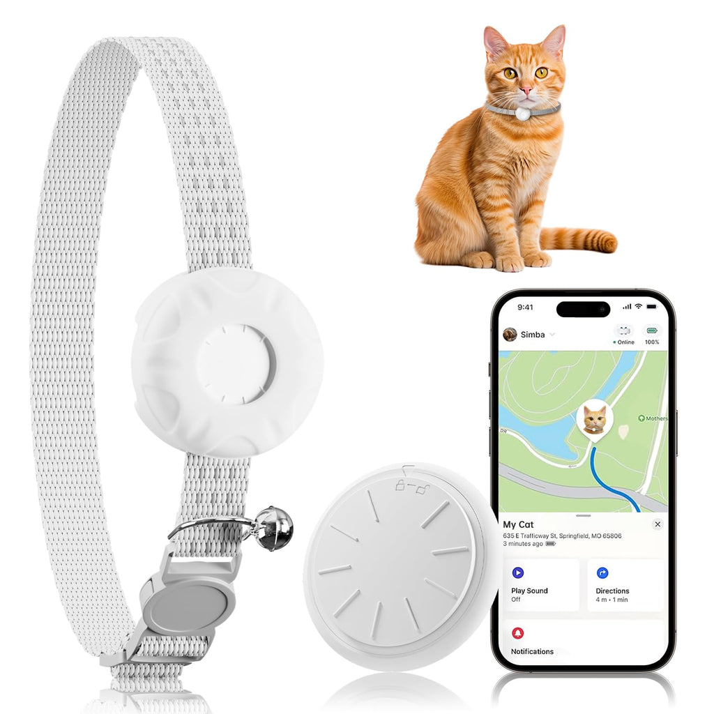 Cat GPS Tracker for Cats, Waterproof Pet GPS Tracker, Compatible with Apple Find My App (Only iOS), No Monthly Fee, White