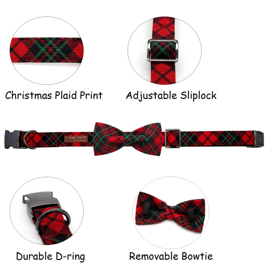 Bobo Rainbow Dog Collar, Christmas Dog Collar Plaid Pet Collar Bow Holiday Bows Girl Boy Puppy Collar Adjustable Pet Collar for X-Large Dogs