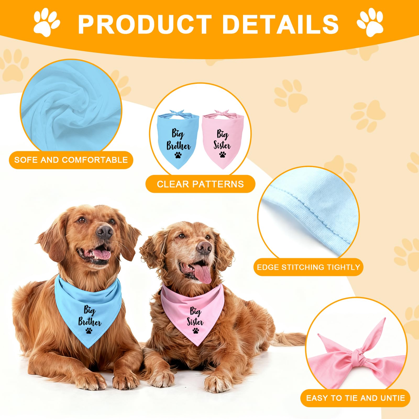 Big Sister and Big Brother Pet Dog Bandana, Triangle Scarf for Small Medium Large Dogs, Baby Announcement Gender Reveal Photo Prop Pet Scarf for Dog Lover, 2 Packs