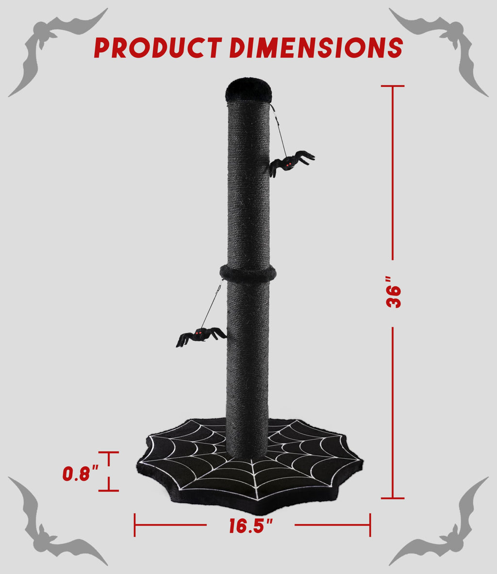PuzzlePaw Gothic Cat Scratching Post with Spider Toys for Indoor Large Cats