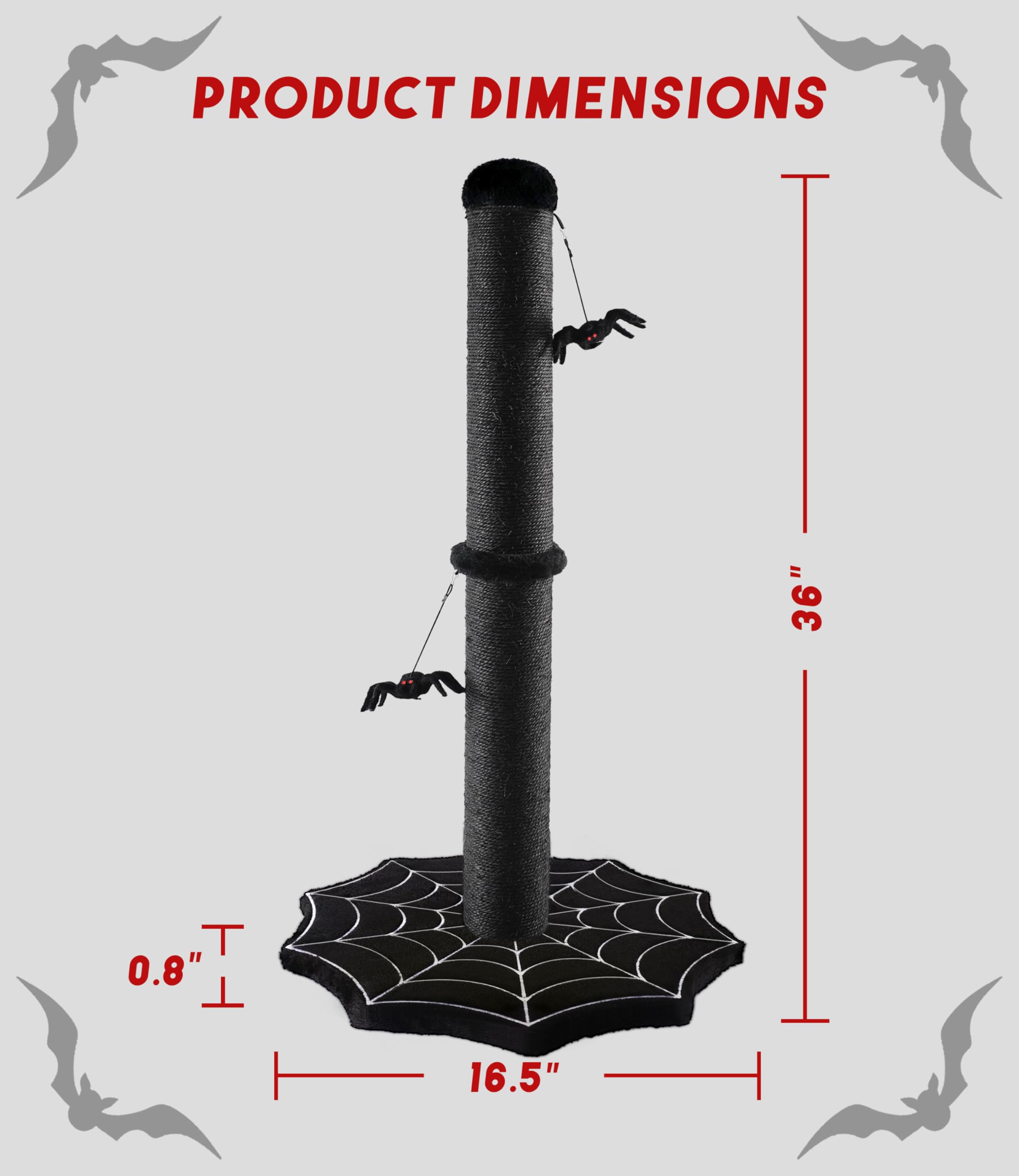 PuzzlePaw Gothic Cat Scratching Post with Spider Toys for Indoor Large Cats