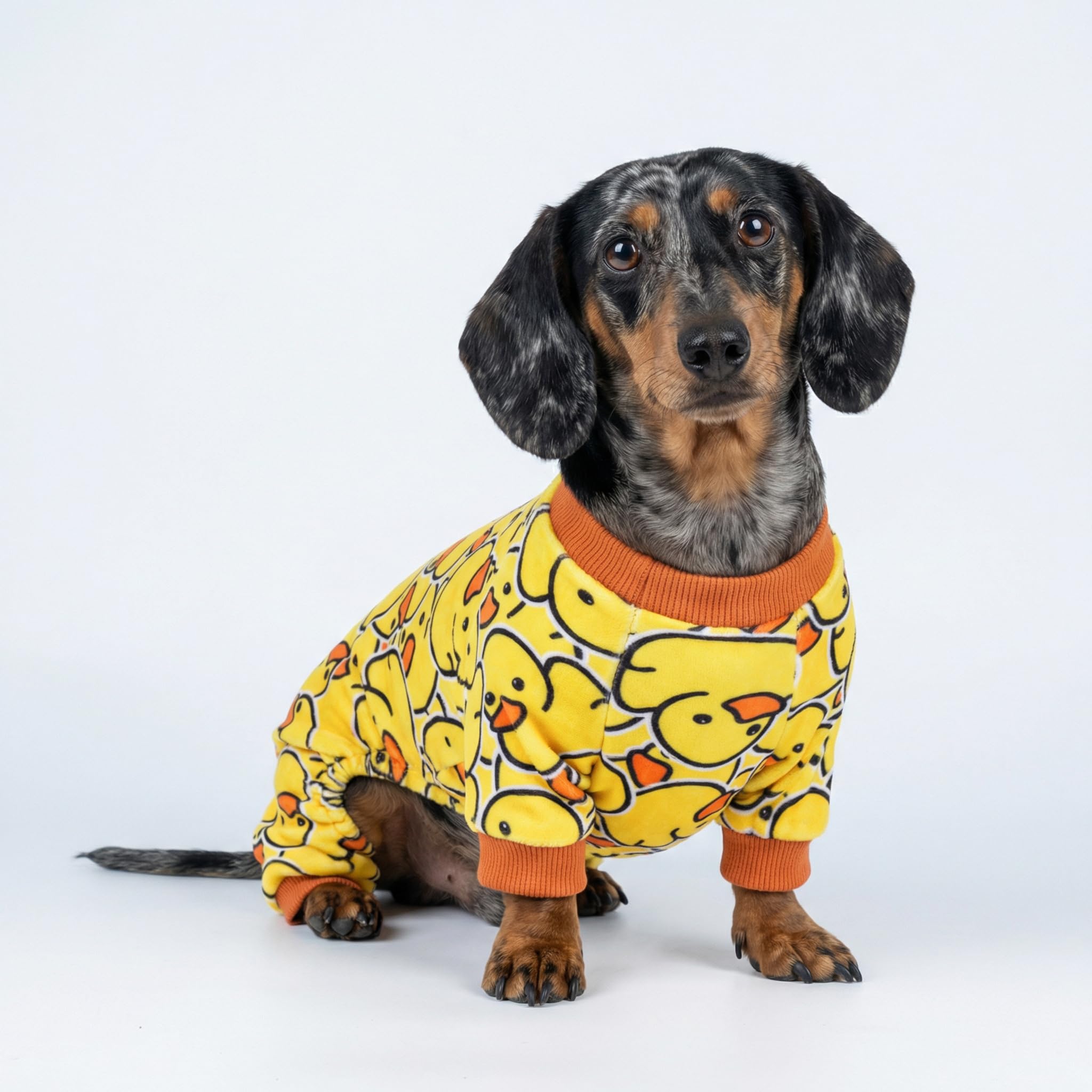 Fitwarm Funny Duck Dog Pajamas, Dog Winter Clothes for Small Dogs Girl, Lightweight Velvet Pet Jumpsuit, Cat Onesie, Yellow, Large