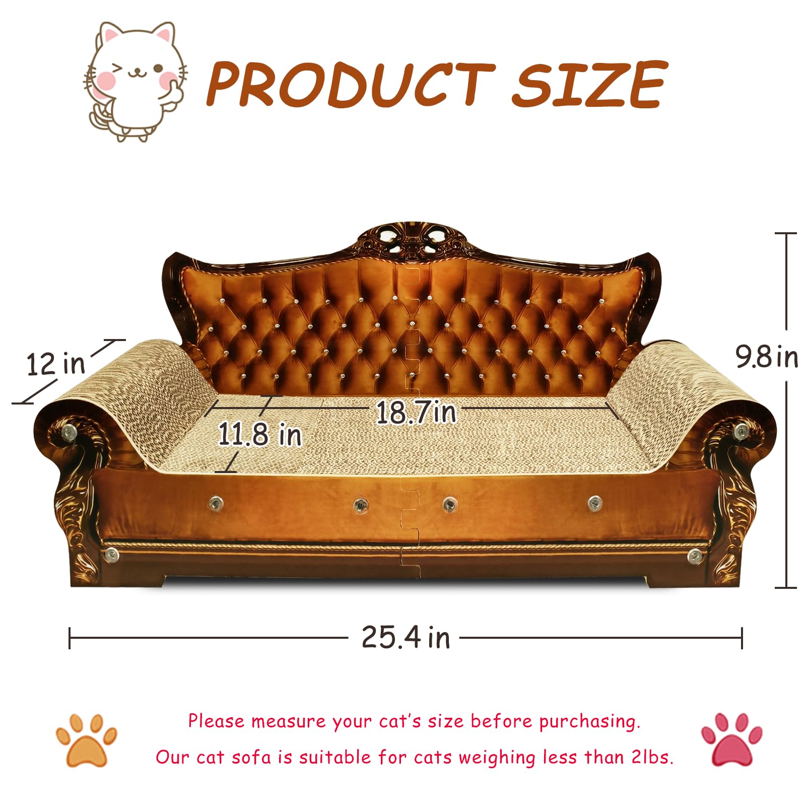 INRLKIT Luxury Cardboard Cat Scratcher Sofa Bed, Couch Shaped Scratching Board, Scratch Lounge with Catnip, Cat Scratcher for Indoor Cats Large Brown