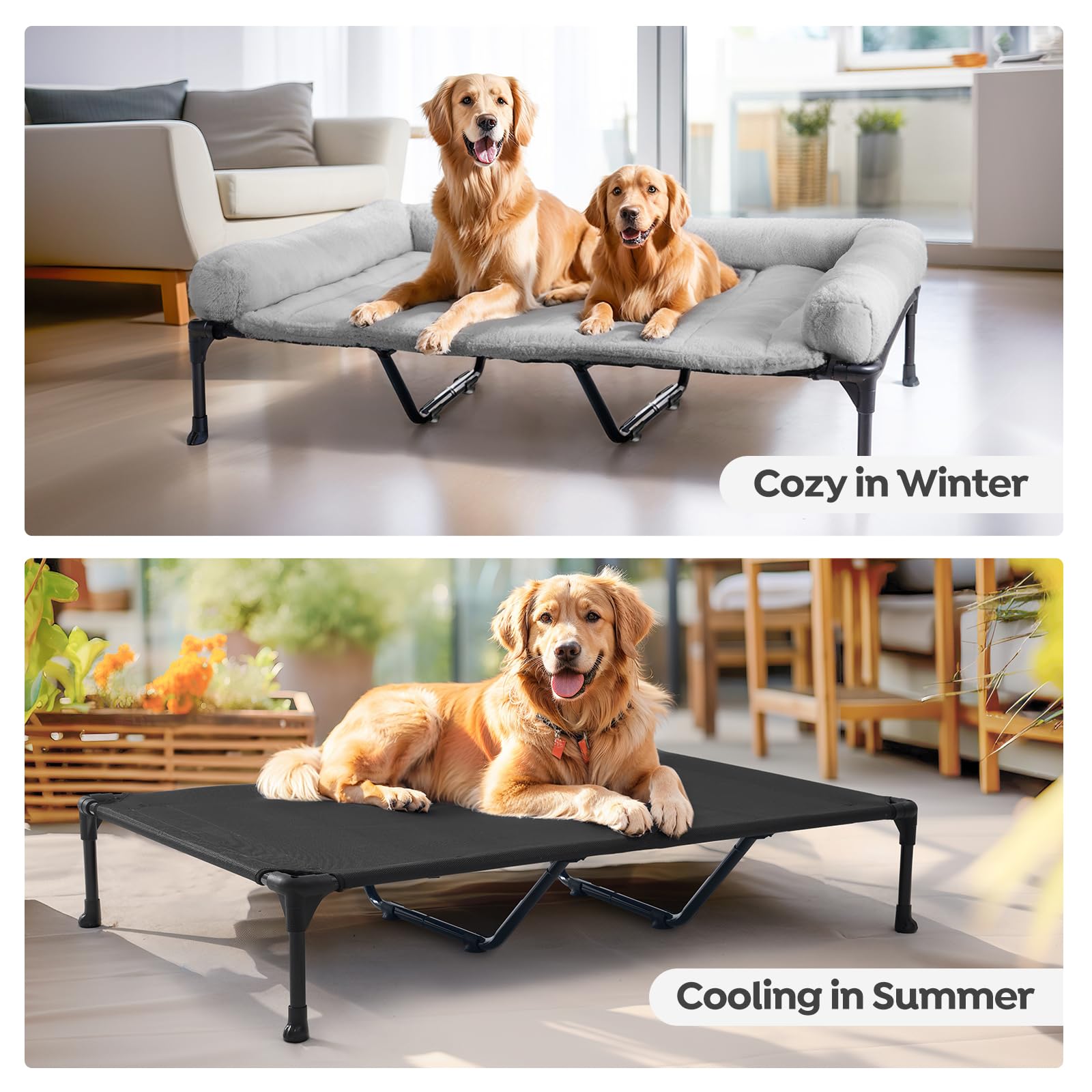 Veehoo Elevated Dog Beds Large Sized Dog with Fluffy Plush Bolster Cushion