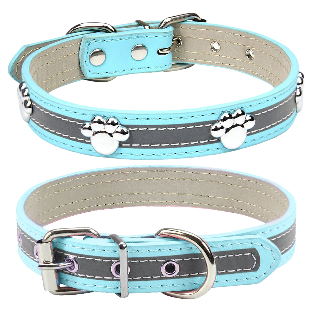 PETCARE Reflective Dog Collar with Cute Paw Rivet Studded Funny Soft PU Leather Adjustable Puppy Dog Collars for Small Medium Large Dogs Cats (Pink,Medium)