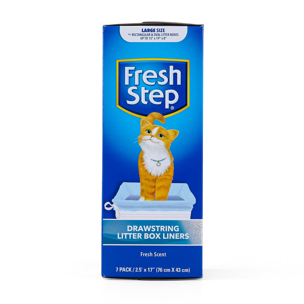Fresh Step Drawstring Cat Litter Box Liners, Scented Heavy Duty Kitty Litter Bags for Large Oval or Rectangle Pans, Helps Contain Odor and Mess, Easy Lift Out Cleanup, 2.5 ft x 17 in, 7 Count