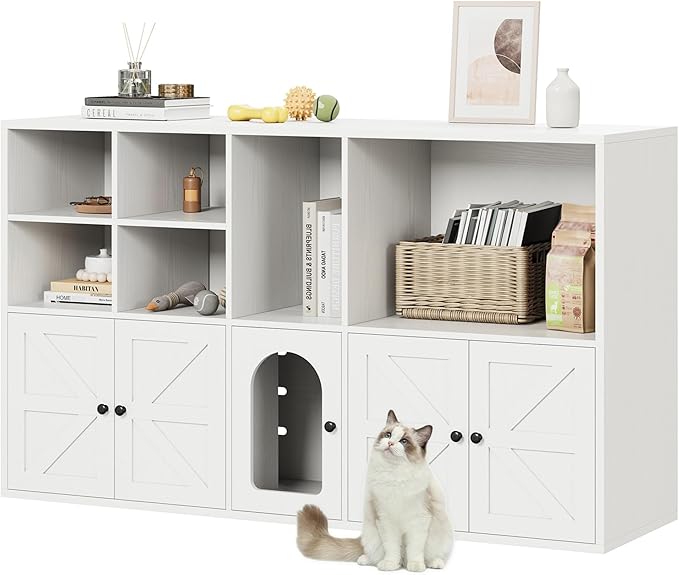 IRONCK Cat Litter Box Enclosure for 2 Cats, Hidden Litter Box Furniture