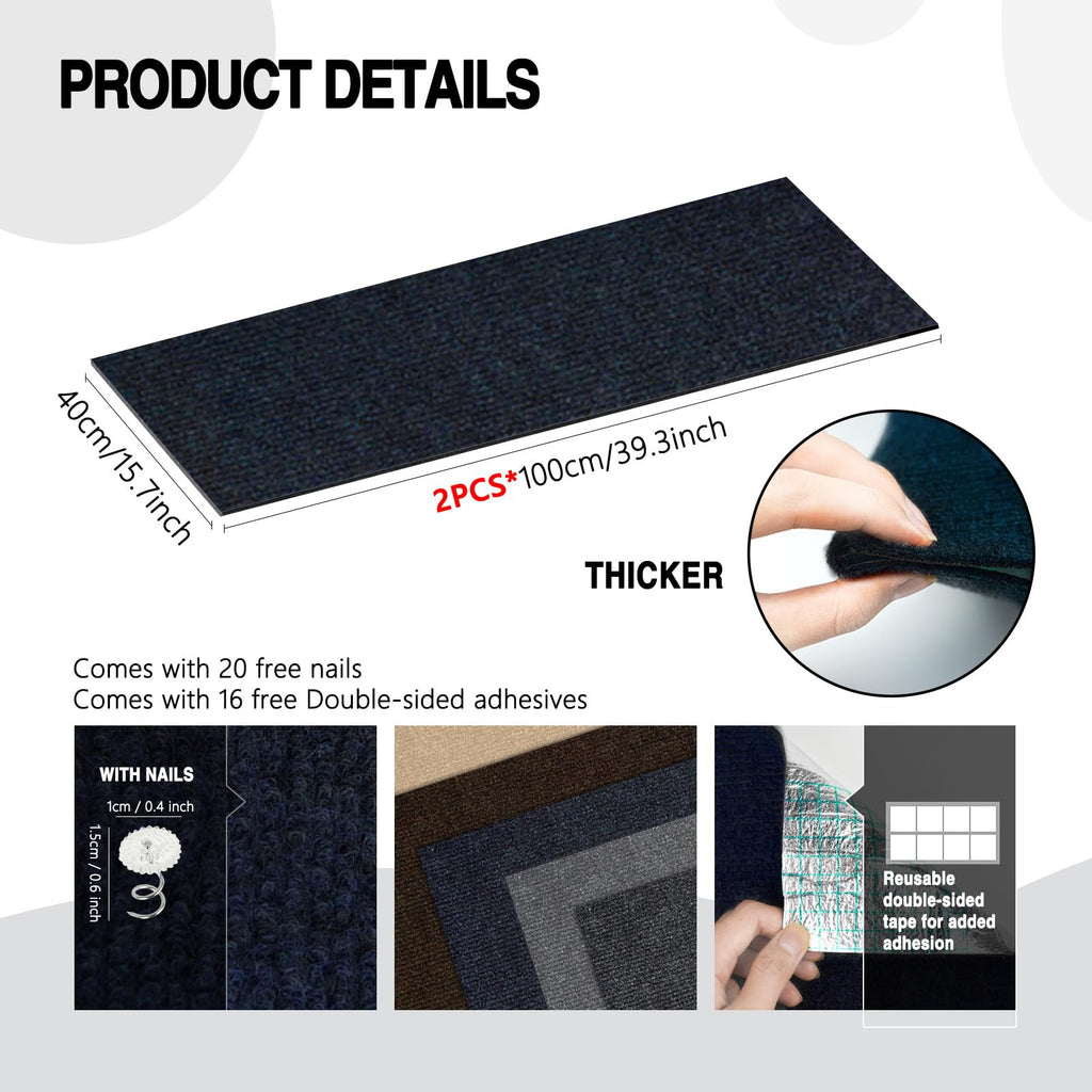 2Pack Total 78.7"x15.8" Cat Scratch Mat for Cat Couch Furniture and Wall Protector | Trimmable Self-Adhesive Carpet Climb Cat Scratcher for Covering Cat Tower and Replacement Pads (Blue)