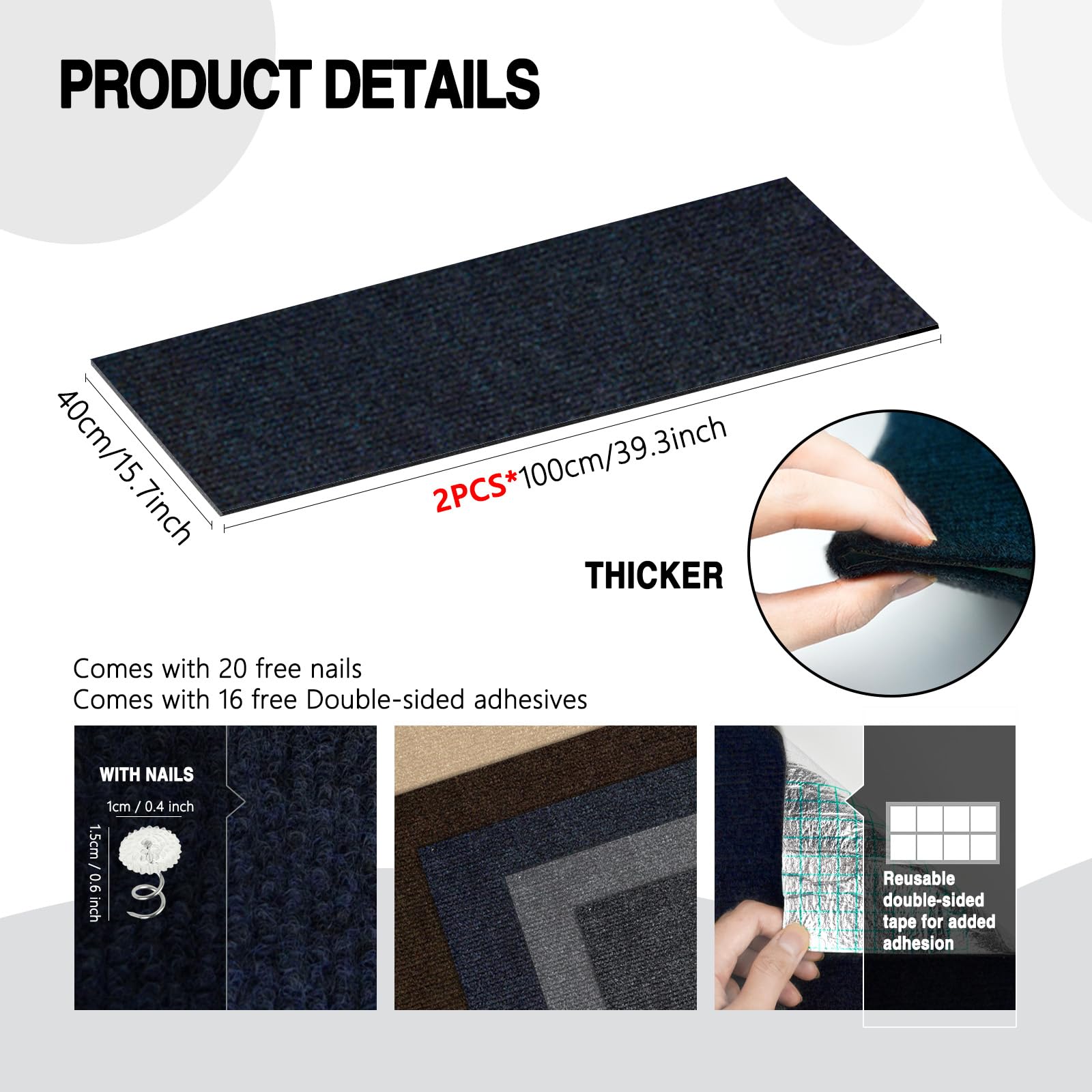 2Pack Total 78.7"x15.8" Cat Scratch Mat for Cat Couch Furniture and Wall Protector | Trimmable Self-Adhesive Carpet Climb Cat Scratcher for Covering Cat Tower and Replacement Pads (Blue)