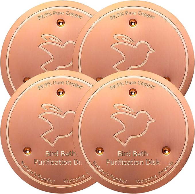 Mellbree 4-Pack Bird Bath Copper Disc, 0.6mm Reinforced 99.99% Pure Copper Cleaning Disk with Triple-Point Support for Physical Safe Clean Water All-Season (Sunflower)