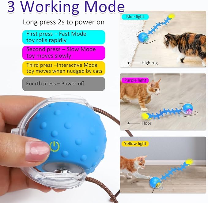 Giociv Interactive Cat Toys Ball for Indoor Cats Fast Rolling on Carpet, Chirping & Motion Activate Cat Toys (Blue Centipede)