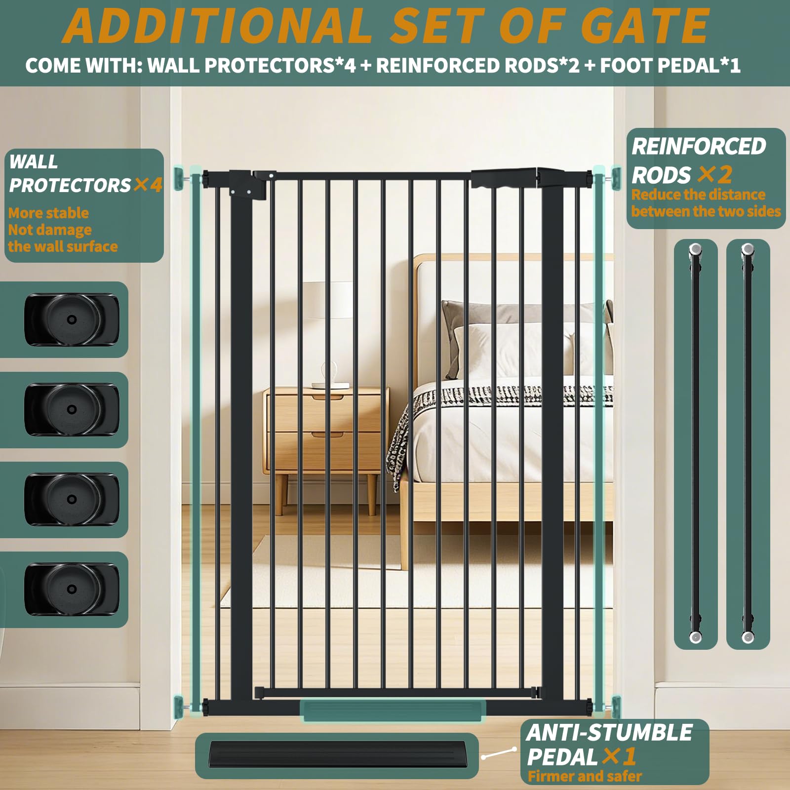 AiWMGL 40.55" Tall, 45.86-53.74 Inch Wide, 1.37" Ultra Narrow Spacing Dog Pet Baby Gate Indoor for Doorway Hallway, Pressure Mounted 46 47 48 49 50 51 52 53 Inches Wide Black