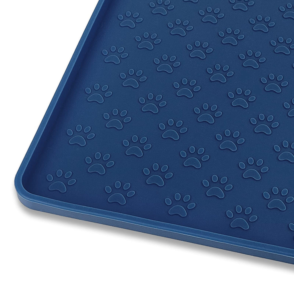Ptlom Silicone Pet Placemat for Dog and Cat, Waterproof Non-Slip Pet Feeding Bowl Mats for Food and Water, Small Medium Large Tray Mat Prevent Residues from Spilling to Floor, Navy Blue, 24.5" 16.5"