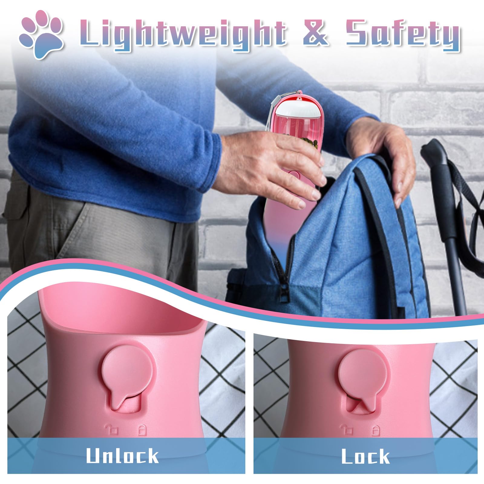 MITOCAPY Dog Water Bottle with Food Container, 19Oz Large Capacity Portable Dog Water Bowl Dispenser, Food Grade New Puppy Essentials & Chihuahua Dog Accessories for Hiking Walking Traveling