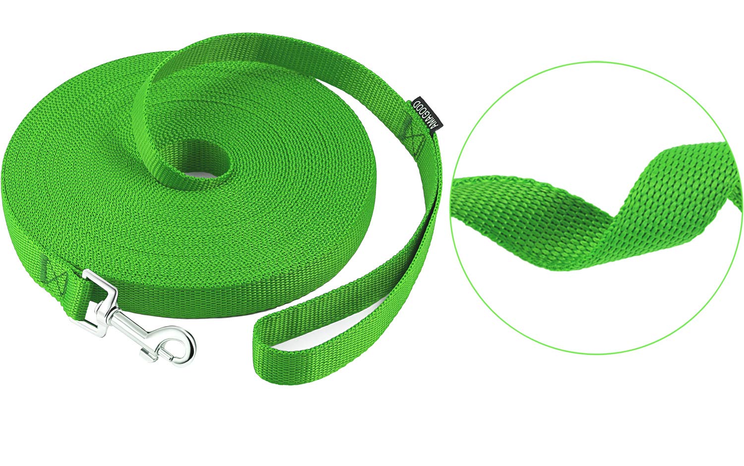 AmaGood Dog/Puppy Obedience Recall Training Agility Lead-15 ft 20 ft 30 ft 50 ft Long Leash-for Dog Training,Recall,Play,Safety,Camping (30feet, Green)
