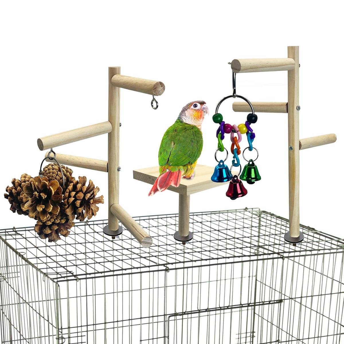 PINVNBY Bird Playground Parrot Play Gym Parakeet Cage Play Stand Wooden Perches Playpen Ladders Conure Chewing Climbing Swing Toy Birdcage Accessories for Small Cockatoo Cockatiel Lovebirds Budgie