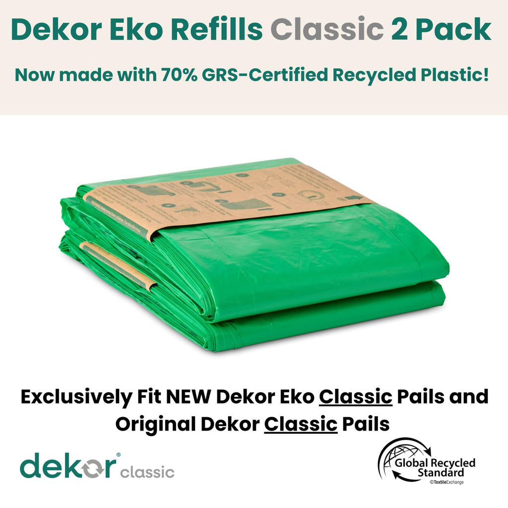 Diaper Dekor CLASSIC Diaper Pail Refills 2 Count Unscented Exclusive End-of-Liner Marking Quick & Easy to Replace Most Economical Refill System for Original and Eko Style Pails