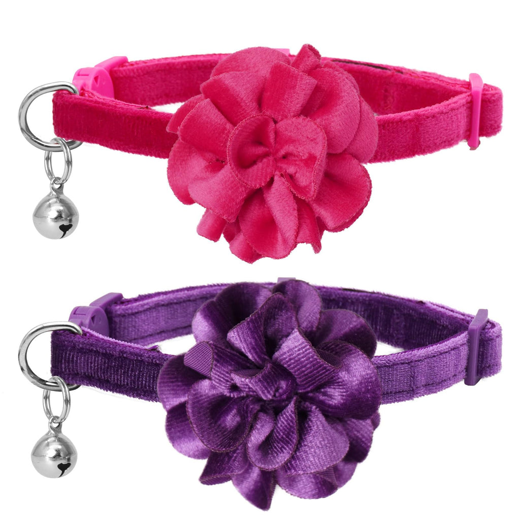 azuza 2 Pack Breakaway Cat Collars with Bells, Velvet Floral Cat Collar