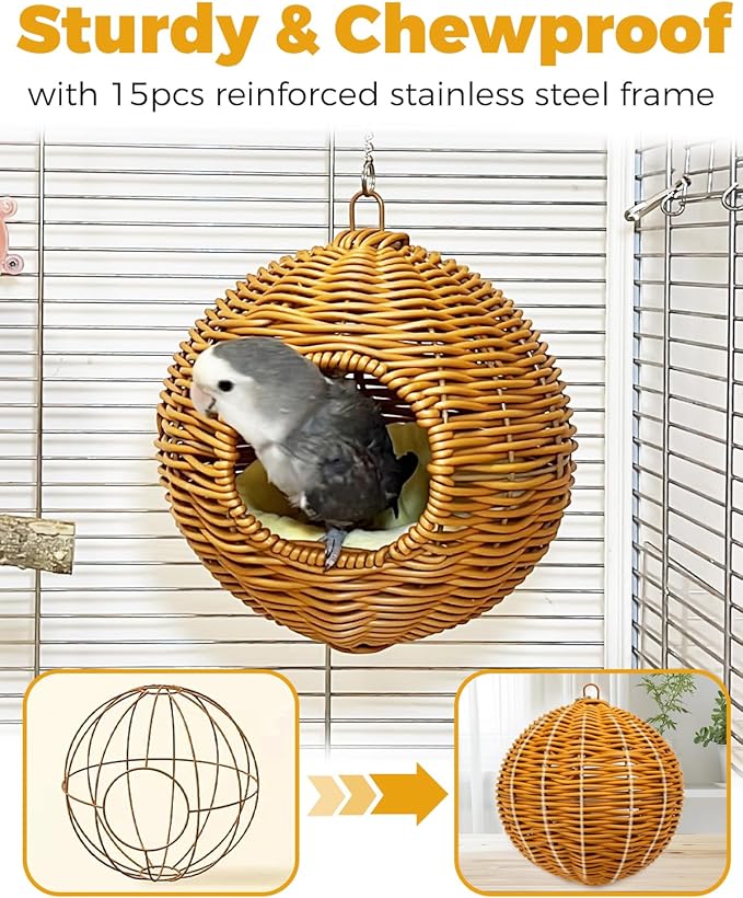 Jevnd Chewproof Steel Frame Bird Nest for Cage, Washable Small Bed Hammock