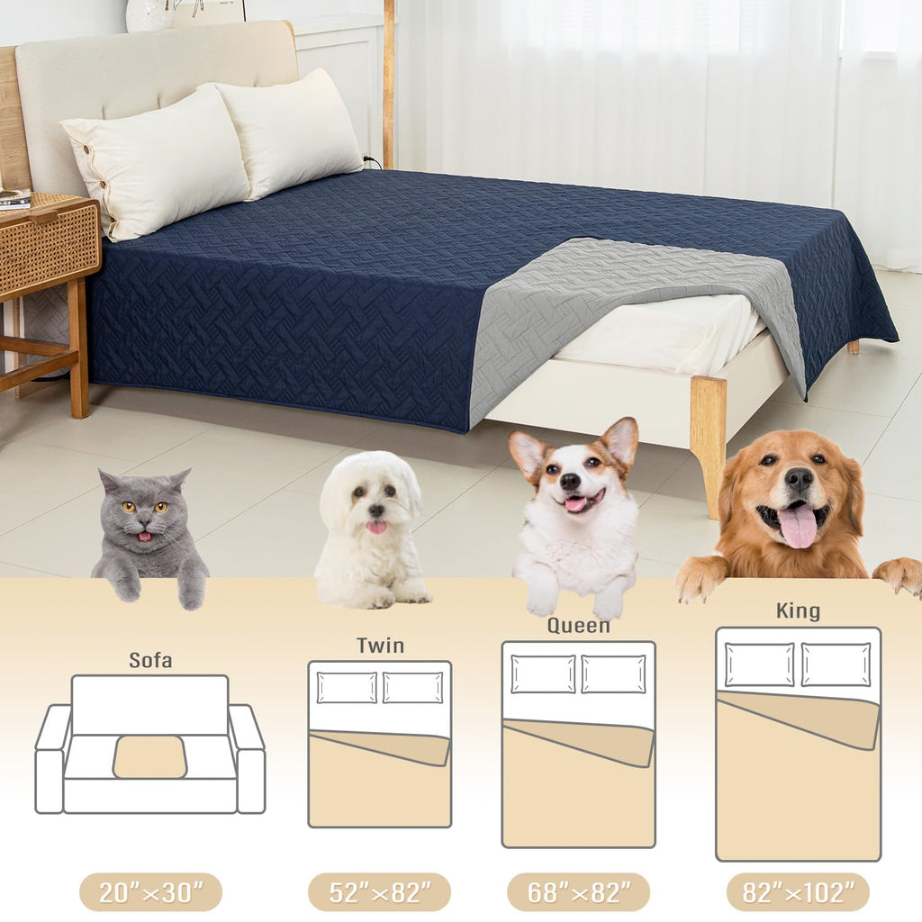 BOCTOPUG Dog Bed Cover for Pets - Blankets Rug Pads for Couch Protection Waterproof Bed Covers Dog Blanket Furniture Protector Reusable Changing Pad (Navy Blue+Light Grey, 52"x82")