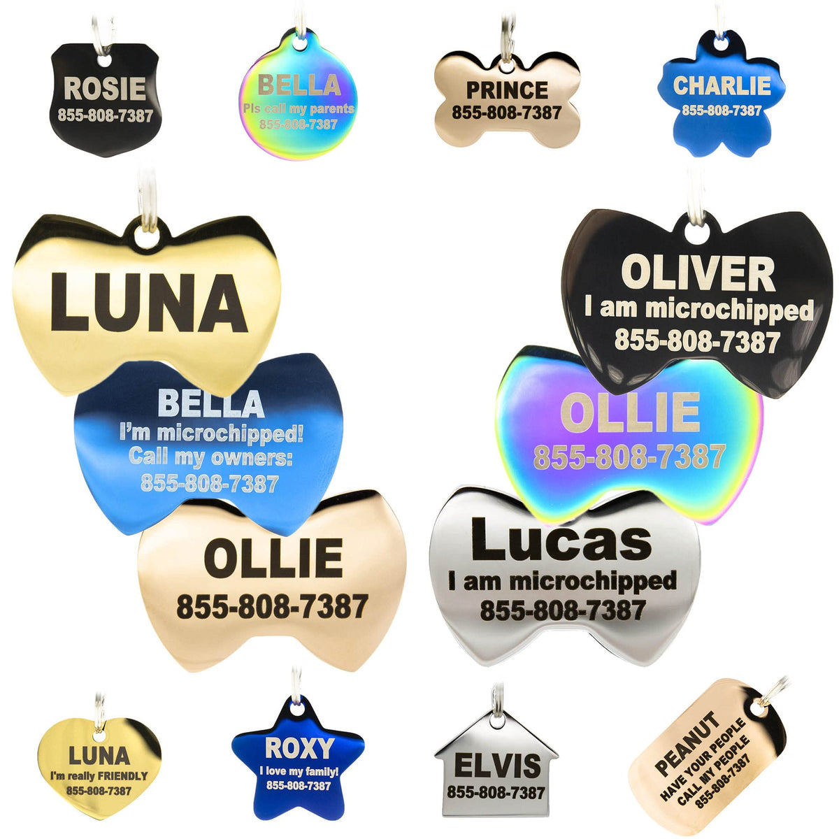 Engraved Dog Tags Personalized - Stainless Steel Engraved Dog Cat ID Tags Front & Back up to 8 Lines of Text Color Plating Gold, Rose Gold, Blue, Black, Nebula by PetANTastic