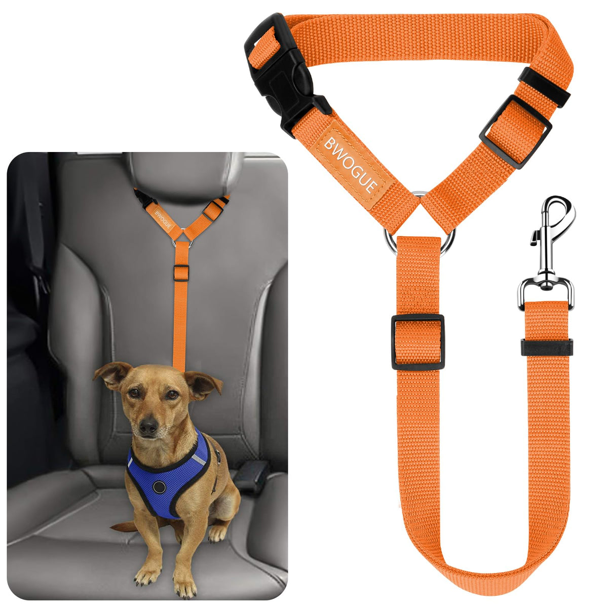 BWOGUE Dog Seat Belt for Car, Headrest Restraint Reflective Bungee, 1 Pack