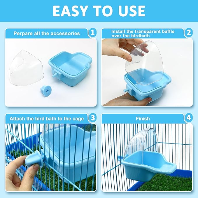 Nobgum Bird Bath Box Hanging Birdbath Toy Parakeet Caged Bathing Tubs Parrot Bath Tub Water Shower Food Feeder Holder Tray Bird Bath for Cage Accessory Small Birds Parrots Cockatiel Budgies