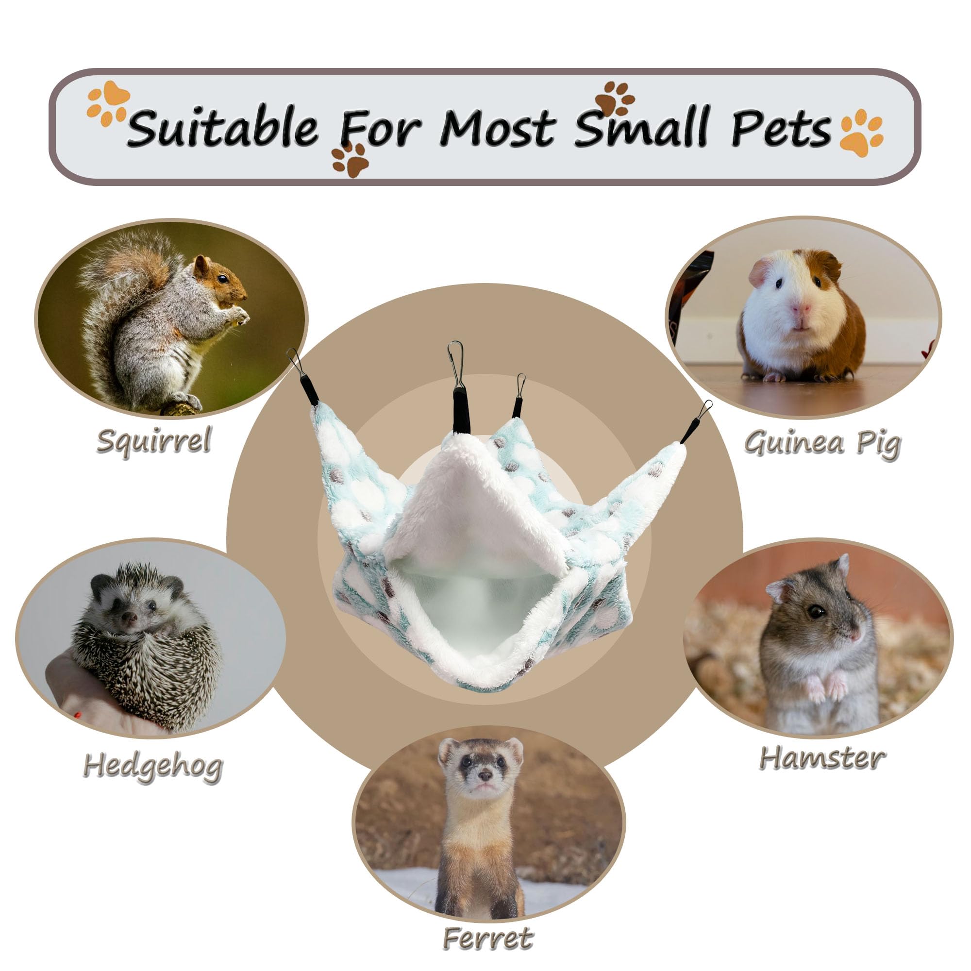 OINEEDU Guinea Pig Ferret Hammock for Cage - Machine Washable Double-Decker Hanging Bed - Fits Sugar Glider,Rat,Hamster,Gerbil - 13.3" x 13.3" - Love Green Pattern
