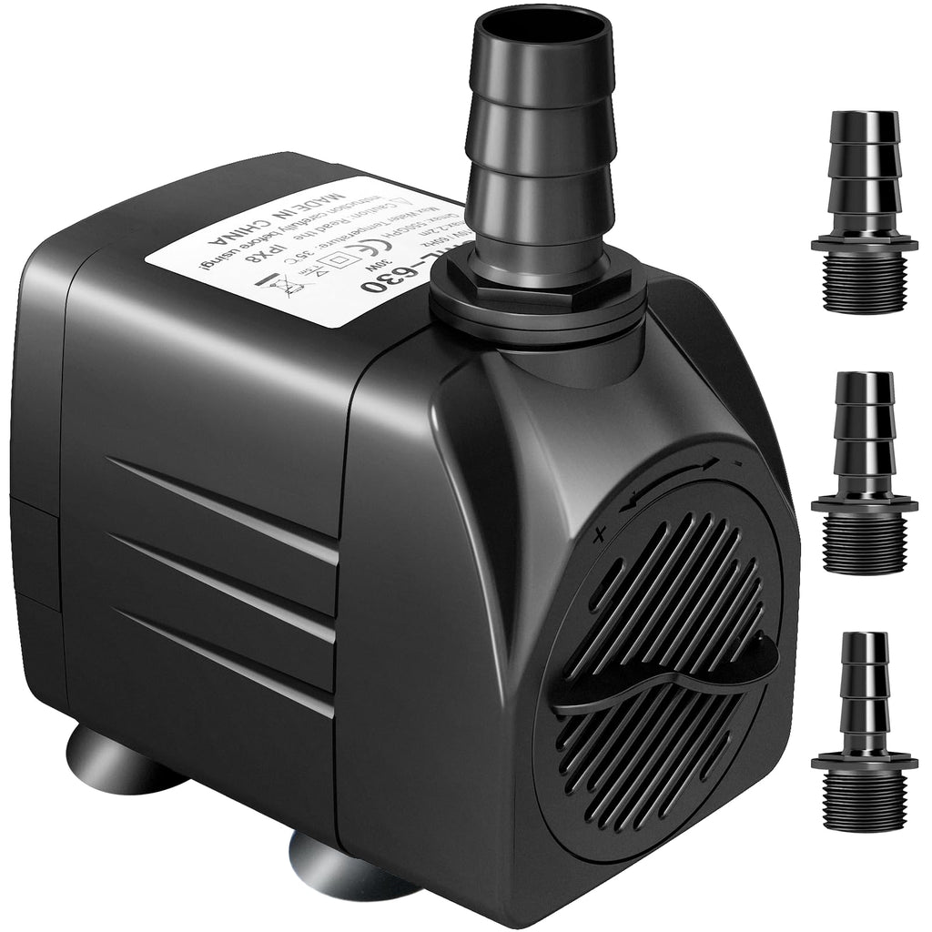 GROWNEER 550GPH Submersible Pump 30W Fountain Water Pump, 2000L/H, with 7.2ft High Lift, 3 Nozzles for Aquarium, Fish Tank, Pond, Hydroponics, Statuary, Pool