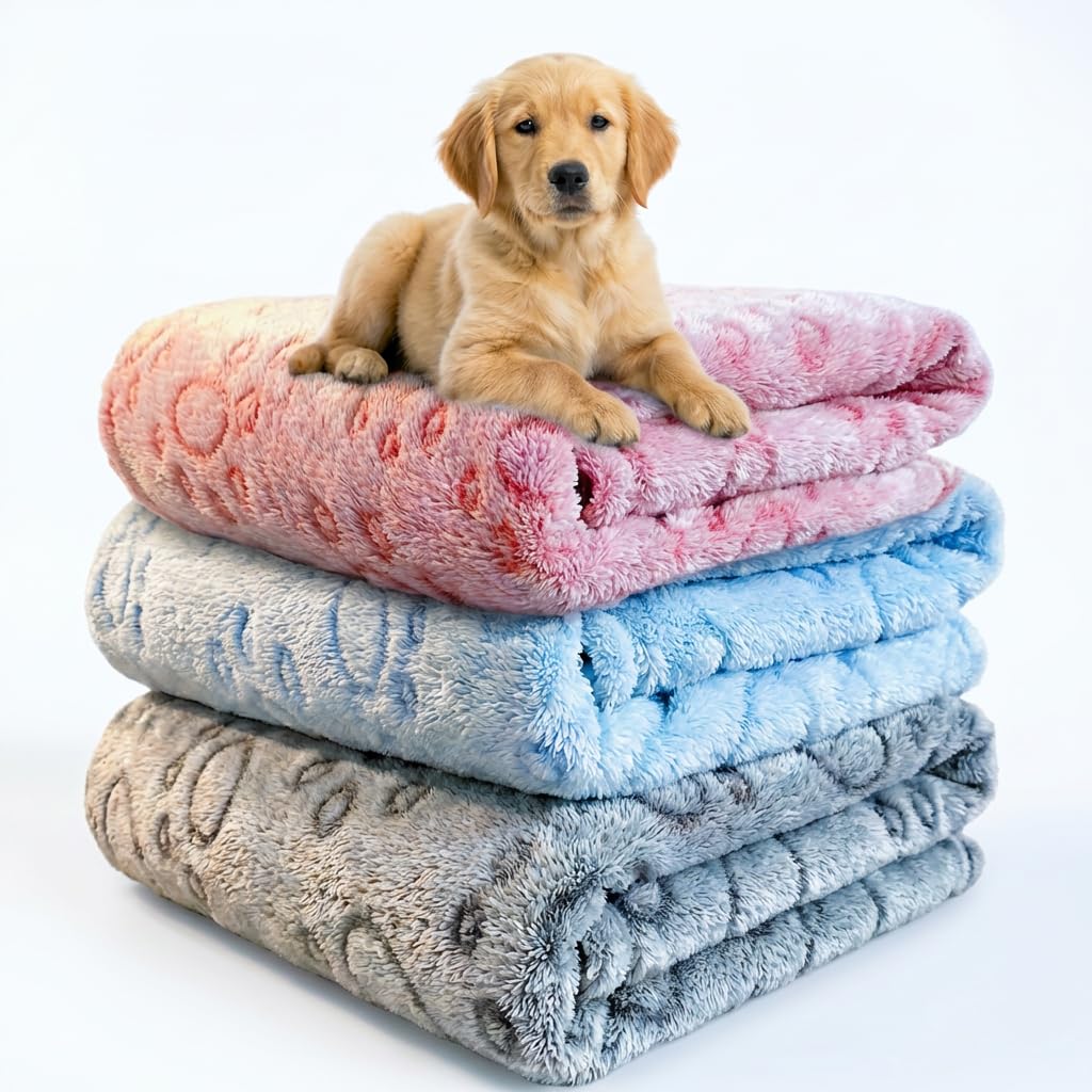 Dog Blankets for Medium Large Dogs, 3 Pack Dog Blanket Washable 30" x 20", Gifts Puppy Essentials, Fuzzy Soft Pet Mat Throw Cover for Kennel Crate Bed, Cat Blanket, Blankets for Dogs, Pet Blanket
