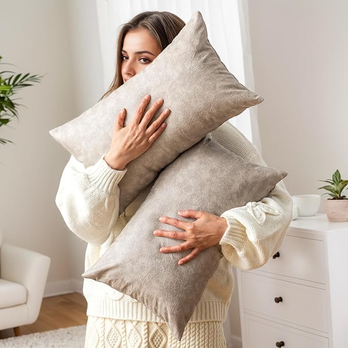 GEGELICA Pack of 2 Faux Leather Decorative Throw Pillow Covers 12X20 Inch