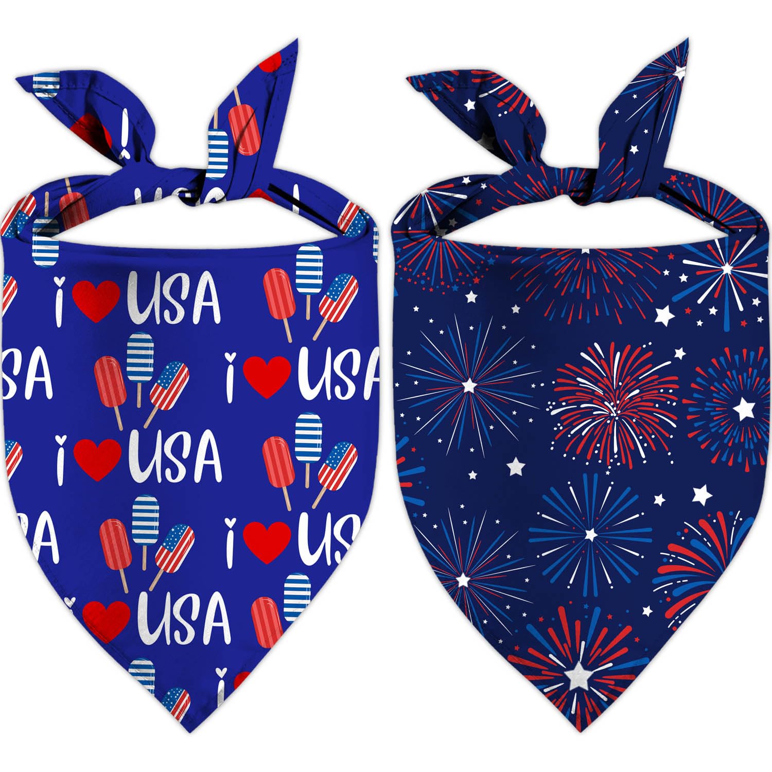 4th of July Dog Bandanas, Patriotic Holiday Party Pet Decorations 2 Pack, Adjustable Independence Day Bandana American Flag Triangle Bibs Cat Scarf Set