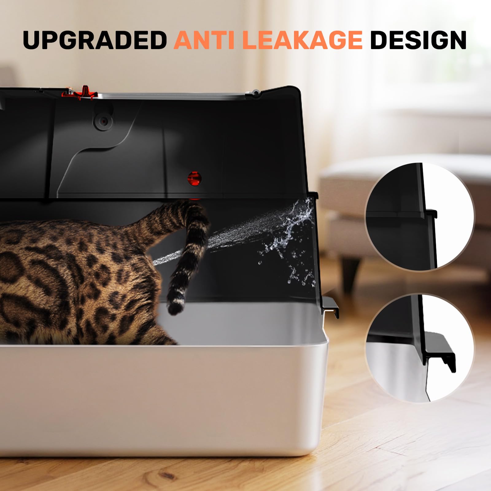 HAPAW Stainless Steel Litter Box with Lid, Anti-Leakage Enclosed Metal Litter Box, Flip-Top Extra Large Kitty Litter Pan with Scoop & Pedal, Odor Free, Front & Top Dual Entry, Black