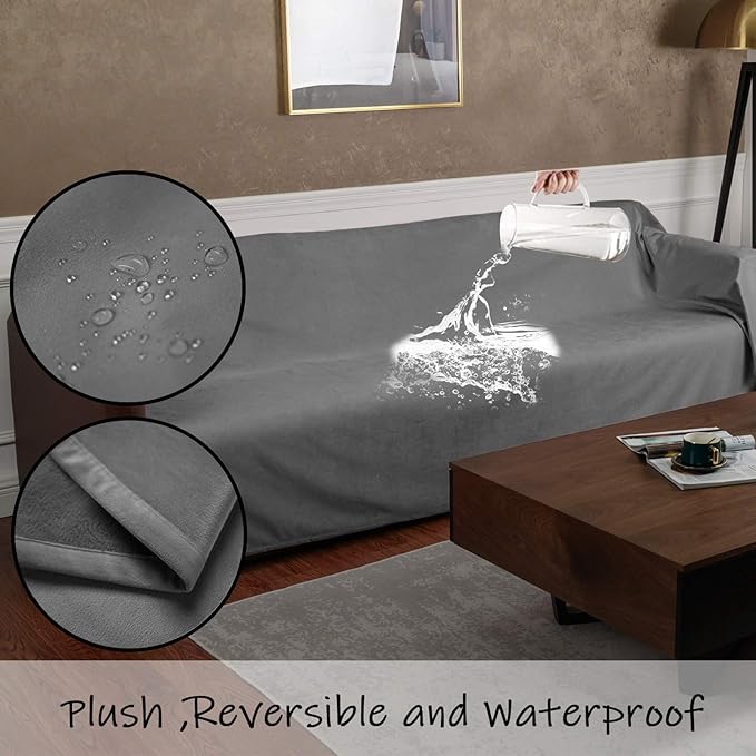 Ameritex Pet Bed Blanket Reversible 100% Waterproof Velvet Super Soft for Sofa and Bed (52x82 Inches, Light Grey+Grey)