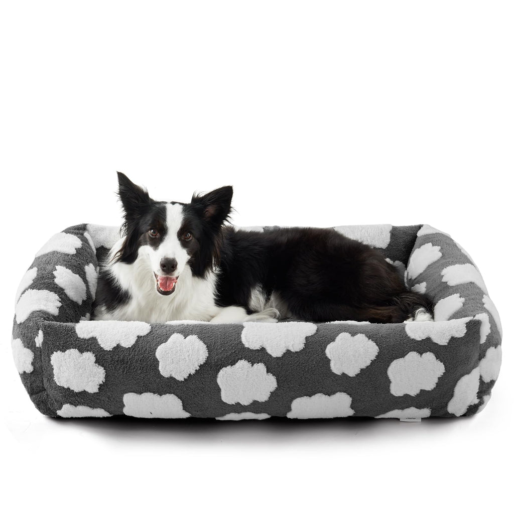 JOEJOY Cute Dog Bed Medium Size Dog, Rectangle Soft Furry Dog Beds for Large Medium Dogs, Washable Orthopedic Pet Bed with Removable Zipper Cover, Grey