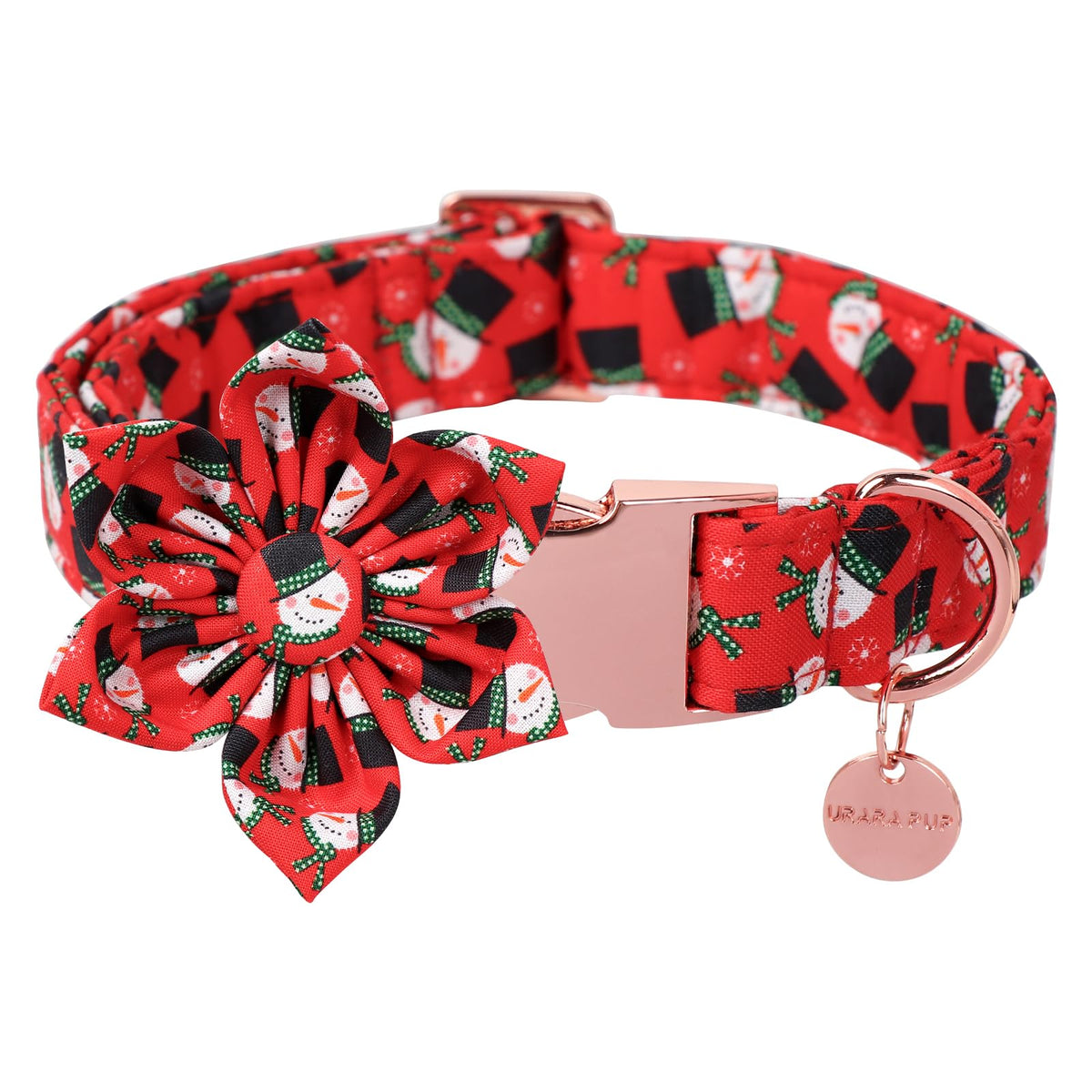 UP URARA PUP Halloween Dog Collar With Flower, Pink Puppy Collar With Adjustable Metal Buckle, Fancy Bowtie Gift for Girl Boy Dog, L
