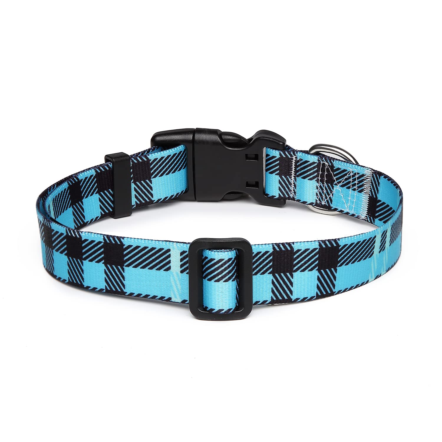 Mercano Adjustable Dog Collar - Special Design Patterns, Soft Nylon Comfortable Durable Pet Collar for Small Medium Large Dogs (L, Blue Plaid)