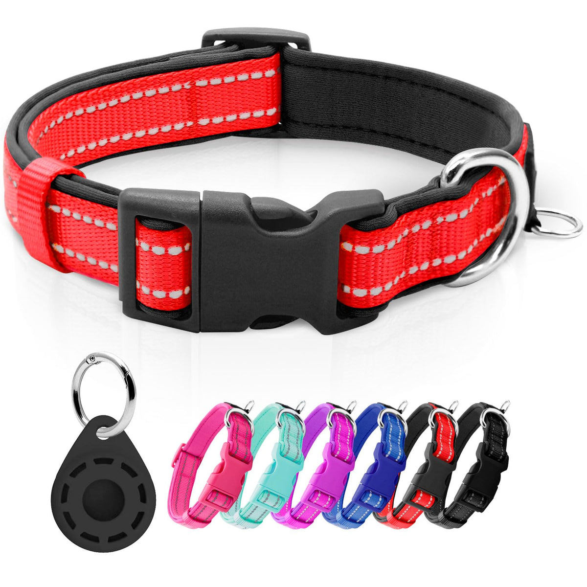 azuza Reflective Dog Collar, Neoprene Padded Puppy Collar, Hot Pink, XS